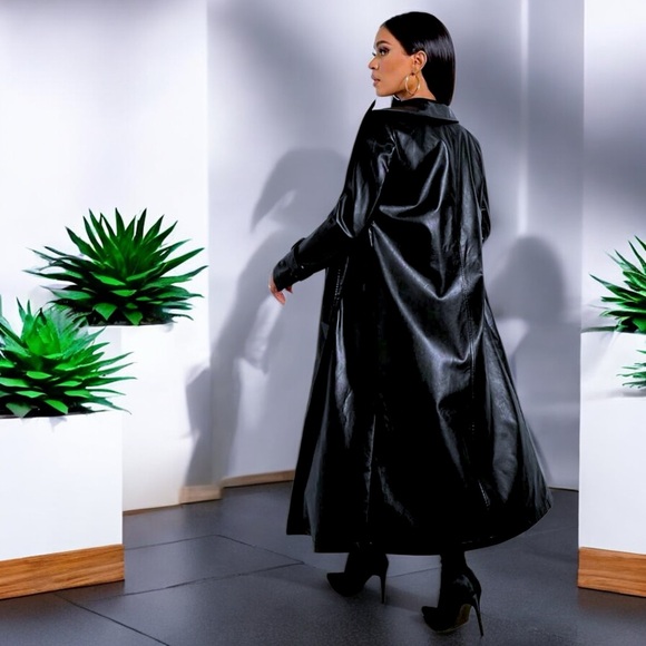 New Carly Lawrence Slayr Lapel Neck Patent Trench Coat - Picture 11 of 16